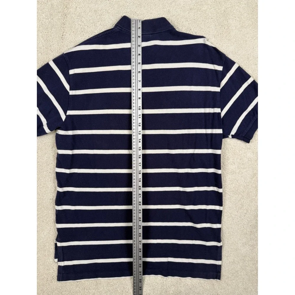 RALPH LAUREN POLO Men's Large Navy Striped Y2K Shirt Preppy 100% Cotton #1430